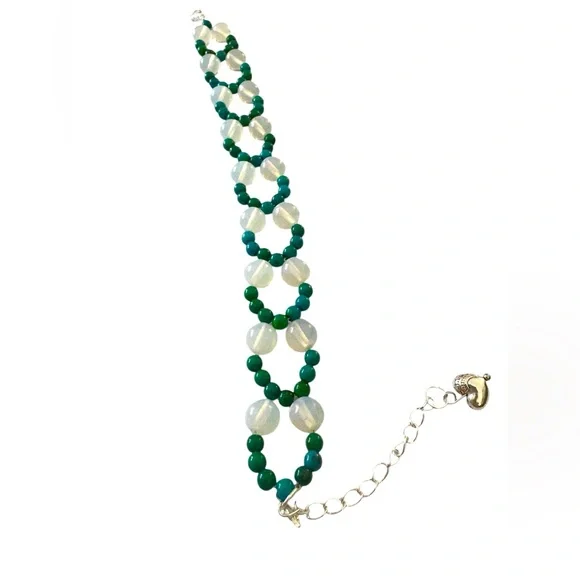 Opalite and Crysocolla Hand Beaded Bracelet with Adjustable Sizing Closure. - Picture 8 of 9